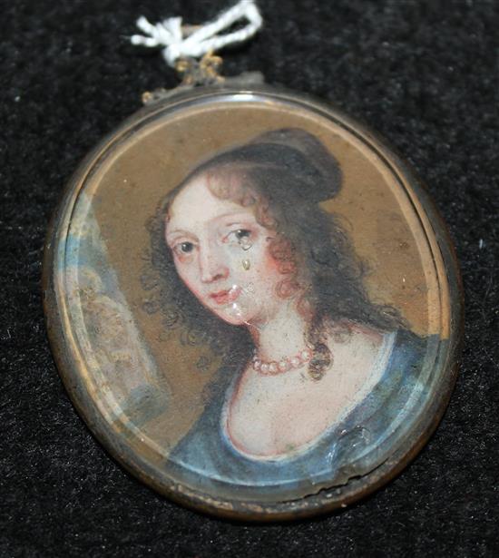 18th century English School Miniature of a lady, 2.5 x 1.75in.